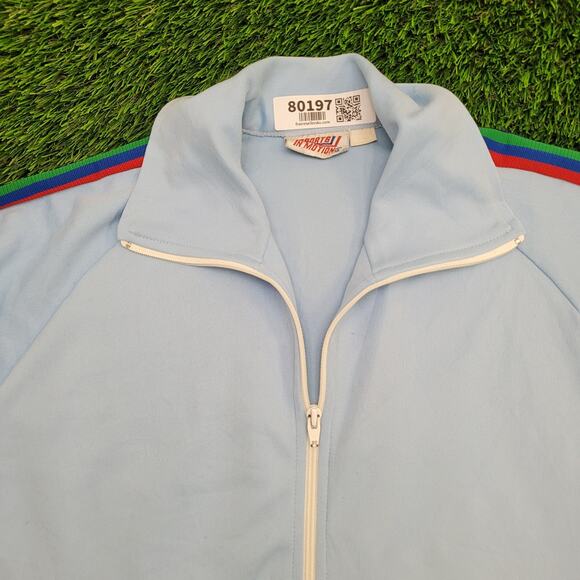 Vintage 80s MOD Stripes Track Jacket Womens Large 21x26 Blue - Picture 9 of 11